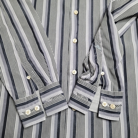 Tommy Bahama 100% Silk Black Grey Vertical Stripe Button Down Dress Shirt Medium - Picture 3 of 10